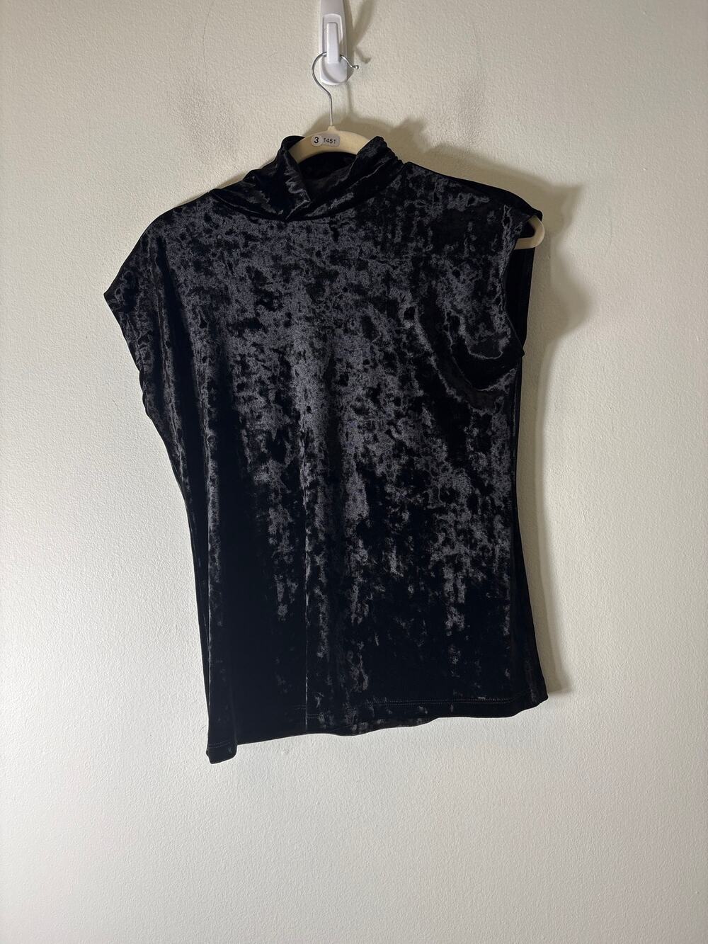 Elliott Lauren Black Velvet Turtleneck Short Sleeve Top Sz S